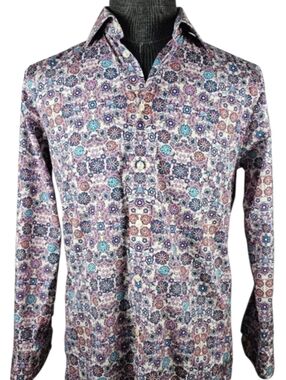 Eton Men's Floral Abstract Print Long Sleeve Button Down Slim Fit Size 15 1/2